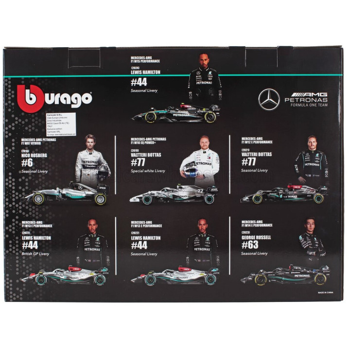 BURAGO MERCEDES GP SET F1 7X W05 N 6 2014 NICO ROSBERG - W07 N 44 WORLD CHAMPION 2016 LEWIS HAMILTON - W10 N 77 2019 VALTTERI