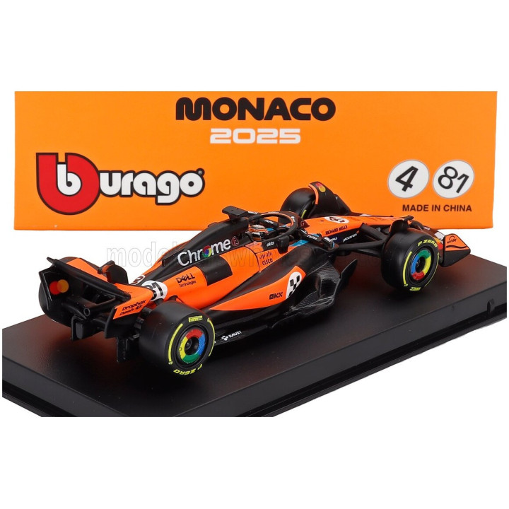 BURAGO McLAREN F1 MCL39 TEAM MCLAREN N 81 3rd MONACO GP 2025 OSCAR PIASTRI - WITH PILOT AND SHOWCASE - ORANGE BLACK 1/43