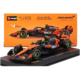 BURAGO McLAREN F1 MCL39 TEAM MCLAREN N 4 WORLD CHAMPION SEASON 2025 LANDO NORRIS - WITH PILOT AND SHOWCASE - ORANGE BLACK 1/43
