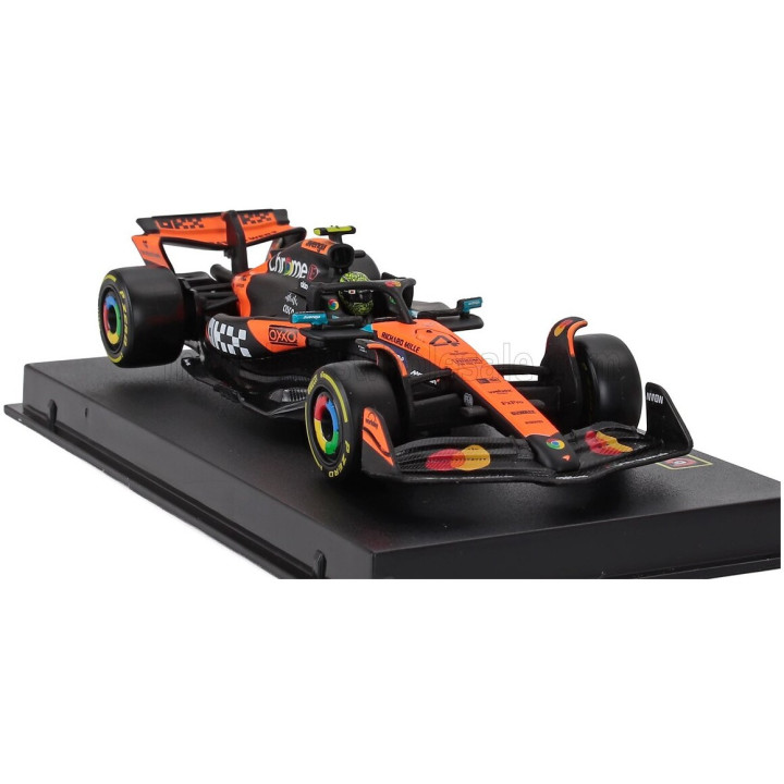 BURAGO McLAREN F1 MCL39 TEAM MCLAREN N 4 WORLD CHAMPION SEASON 2025 LANDO NORRIS - WITH PILOT AND SHOWCASE - ORANGE BLACK 1/43