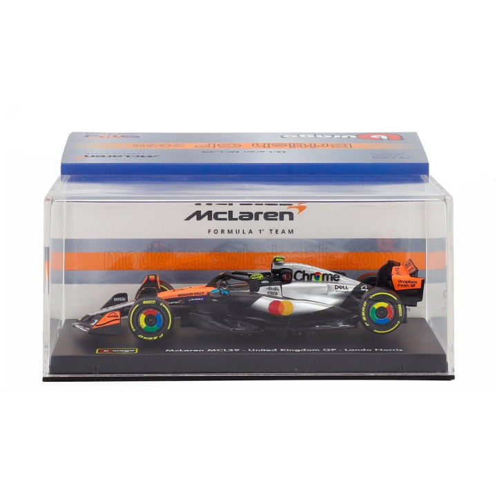 BURAGO McLAREN F1 MCL39 TEAM MCLAREN N 4 WORLD CHAMPION WINNER SILVERSTONE BRITISH GP 2025 LANDO NORRIS - WITH PILOT AND