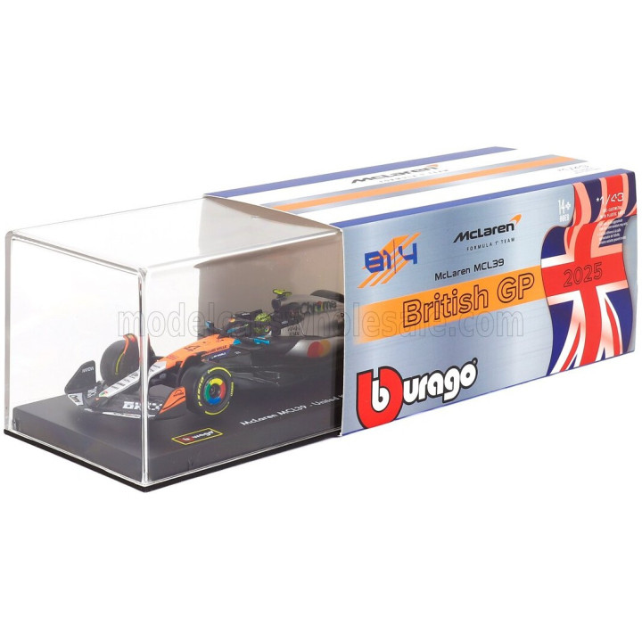 BURAGO McLAREN F1 MCL39 TEAM MCLAREN N 4 WORLD CHAMPION WINNER SILVERSTONE BRITISH GP 2025 LANDO NORRIS - WITH PILOT AND