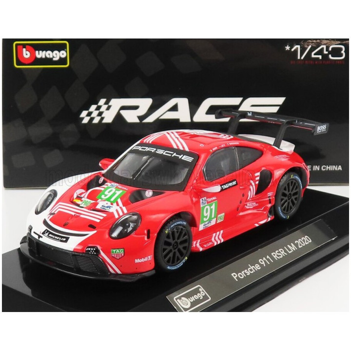 BURAGO PORSCHE 911 991-2 RSR TEAM PORSCHE GT N 91 24h LE MANS 2020 R.LIETZ - G.BRUNI - F.MAKOWIECKI - RED WHITE 1/43