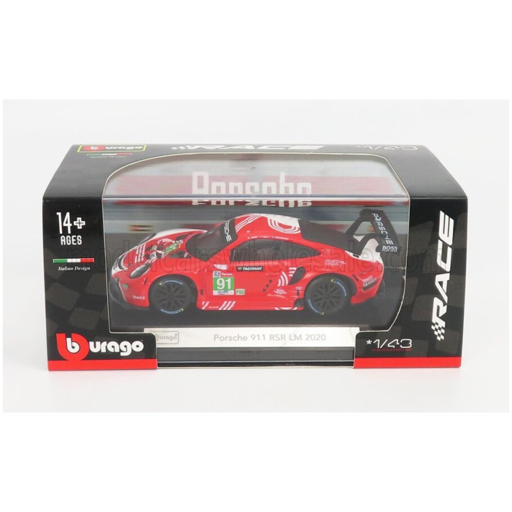 BURAGO PORSCHE 911 991-2 RSR TEAM PORSCHE GT N 91 24h LE MANS 2020 R.LIETZ - G.BRUNI - F.MAKOWIECKI - RED WHITE 1/43