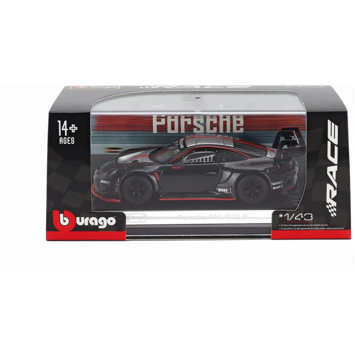 BURAGO PORSCHE 911 992 GT3 R N 0 RACING BASE COUPE 2023 - CON VETRINA - WITH SHOWCASE - BLACK 1/43
