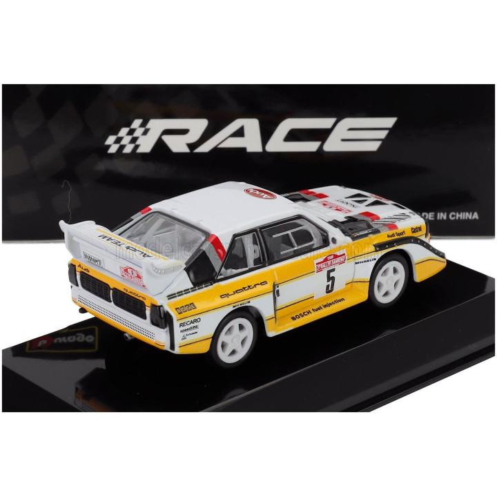 BURAGO AUDI QUATTRO SPORT E2 S1 N 5 WINNER RALLY SANREMO 1985 WALTER ROHRL - CHRISTIAN GEISTDORFER - WHITE YELLOW 1/43