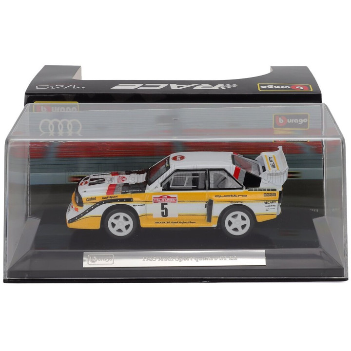 BURAGO AUDI QUATTRO SPORT E2 S1 N 5 WINNER RALLY SANREMO 1985 WALTER ROHRL - CHRISTIAN GEISTDORFER - WHITE YELLOW 1/43