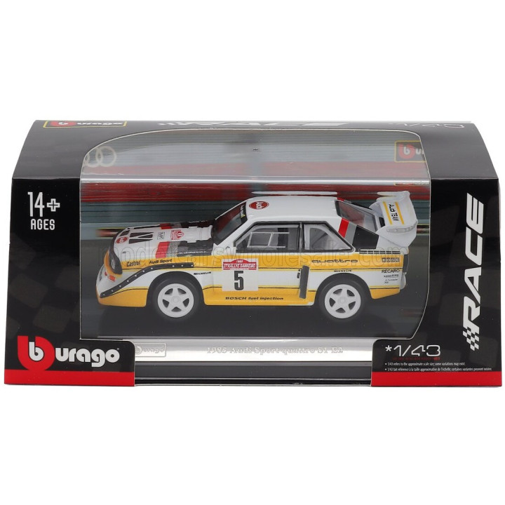 BURAGO AUDI QUATTRO SPORT E2 S1 N 5 WINNER RALLY SANREMO 1985 WALTER ROHRL - CHRISTIAN GEISTDORFER - WHITE YELLOW 1/43