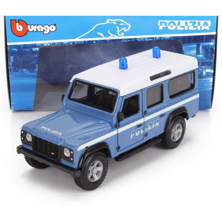 BURAGO LAND ROVER DEFENDER 110 STATION WAGON POLIZIA 1995 - LIGHT BLUE WHITE 1/32
