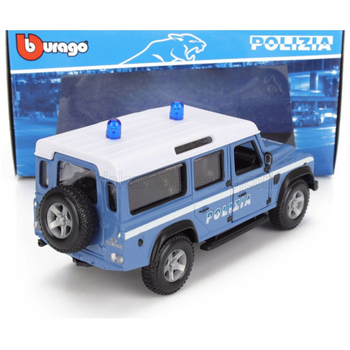 BURAGO LAND ROVER DEFENDER 110 STATION WAGON POLIZIA 1995 - LIGHT BLUE WHITE 1/32