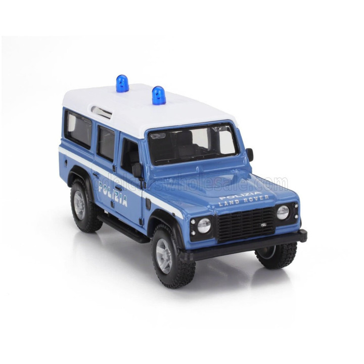 BURAGO LAND ROVER DEFENDER 110 STATION WAGON POLIZIA 1995 - LIGHT BLUE WHITE 1/32