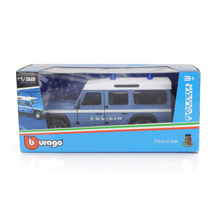 BURAGO LAND ROVER DEFENDER 110 STATION WAGON POLIZIA 1995 - LIGHT BLUE WHITE 1/32