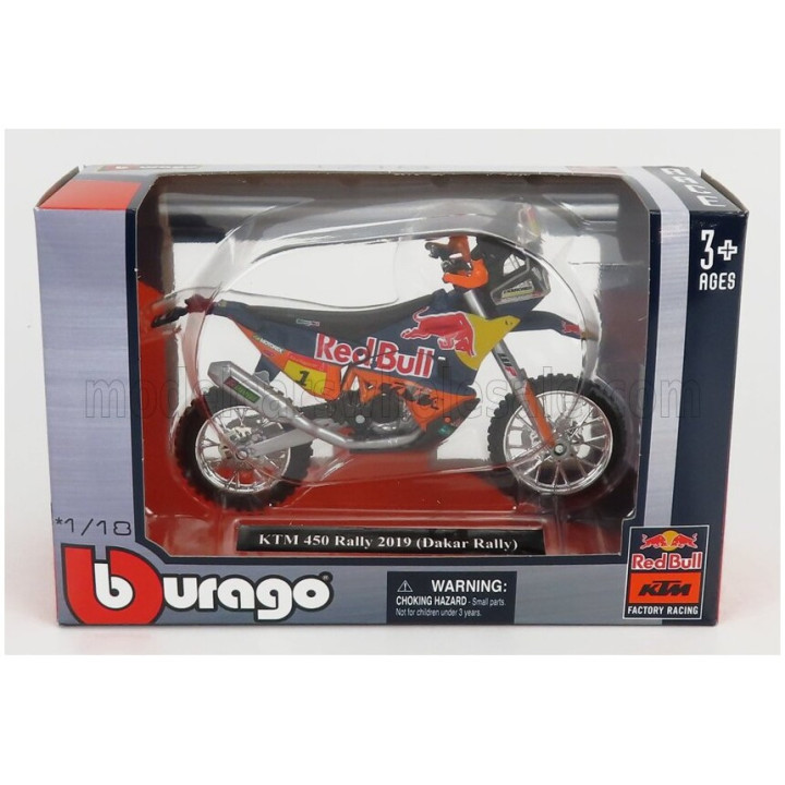 BURAGO KTM 450 RED BULL N 1 RALLY DAKAR 2019 TOBY PRICE - BLUE ORANGE BLACK 1/18