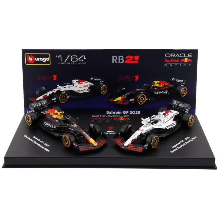 BURAGO RED BULL SET F1 2X RB21 TEAM ORACLE RED BULL RACING N 1 SEASON 2025 MAX VERSTAPPEN + WINNER JAPAN GP 2025 - CON VETRINA
