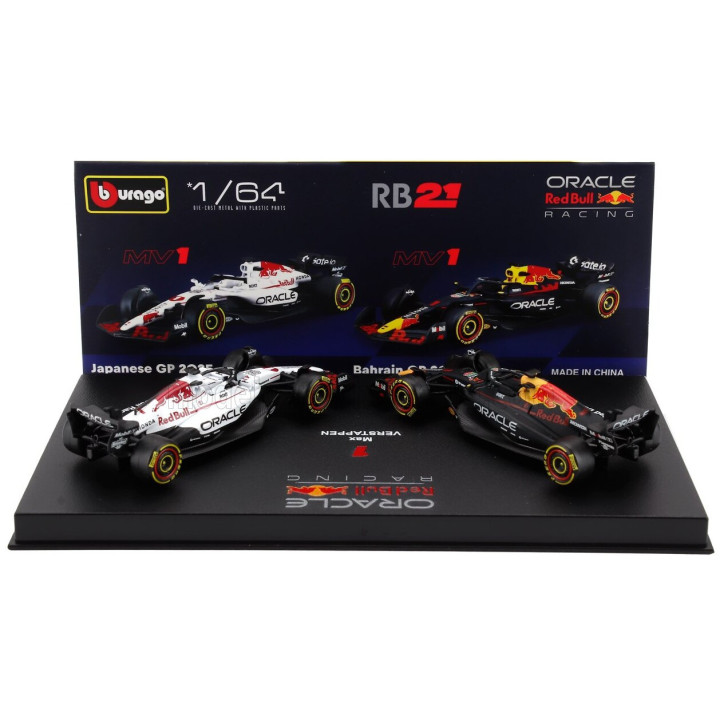 BURAGO RED BULL SET F1 2X RB21 TEAM ORACLE RED BULL RACING N 1 SEASON 2025 MAX VERSTAPPEN + WINNER JAPAN GP 2025 - CON VETRINA