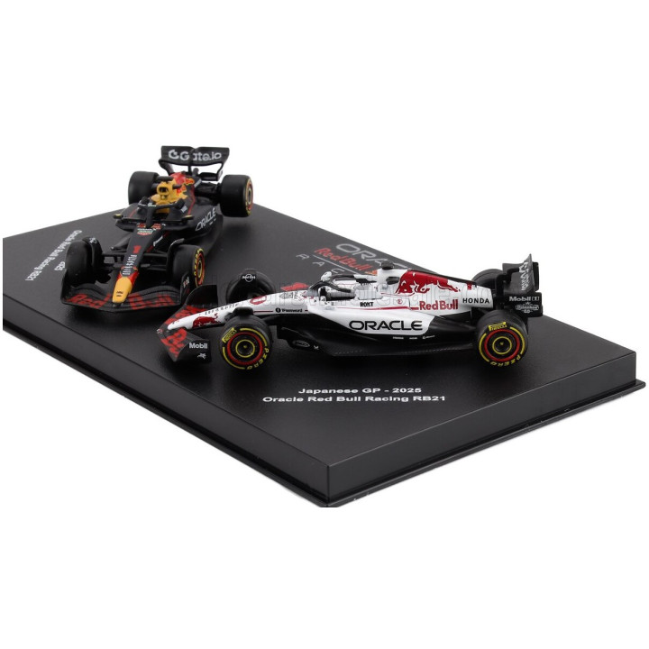 BURAGO RED BULL SET F1 2X RB21 TEAM ORACLE RED BULL RACING N 1 SEASON 2025 MAX VERSTAPPEN + WINNER JAPAN GP 2025 - CON VETRINA