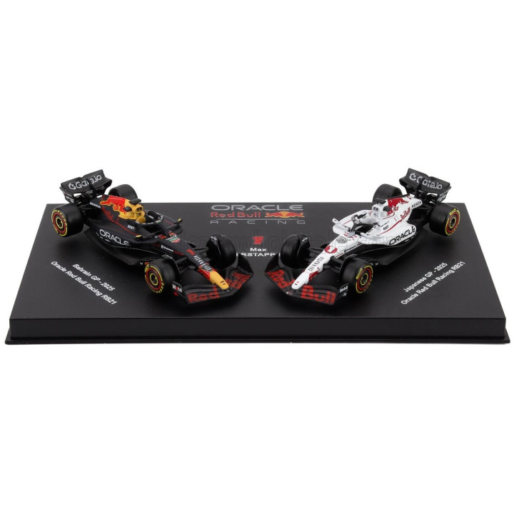 BURAGO RED BULL SET F1 2X RB21 TEAM ORACLE RED BULL RACING N 1 SEASON 2025 MAX VERSTAPPEN + WINNER JAPAN GP 2025 - CON VETRINA