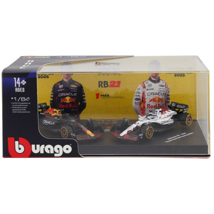 BURAGO RED BULL SET F1 2X RB21 TEAM ORACLE RED BULL RACING N 1 SEASON 2025 MAX VERSTAPPEN + WINNER JAPAN GP 2025 - CON VETRINA