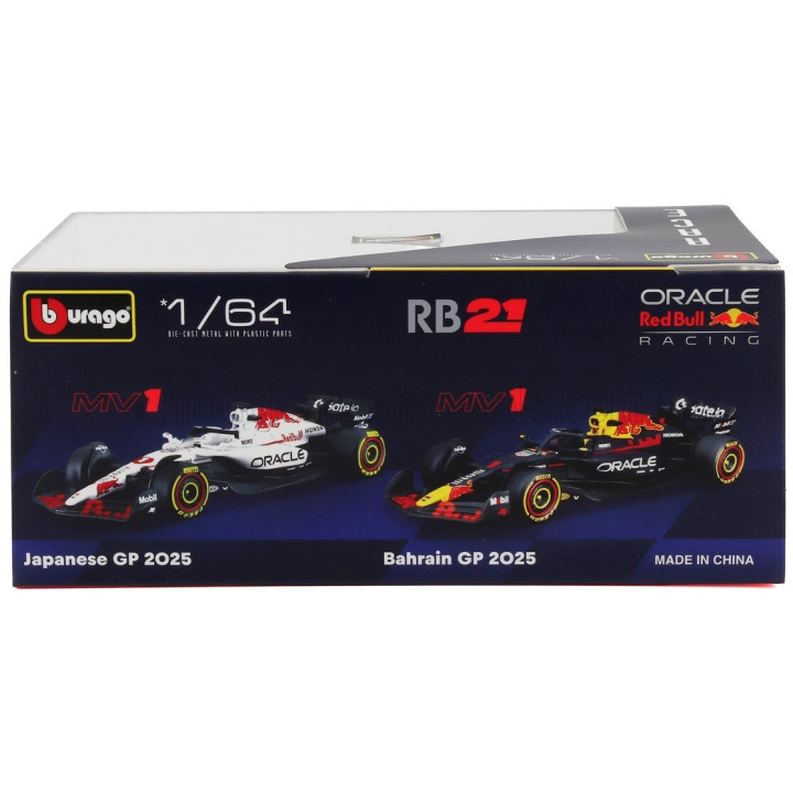BURAGO RED BULL SET F1 2X RB21 TEAM ORACLE RED BULL RACING N 1 SEASON 2025 MAX VERSTAPPEN + WINNER JAPAN GP 2025 - CON VETRINA