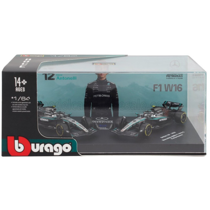 BURAGO MERCEDES GP SET F1 2X W16 TEAM AMG PETRONAS MOTORSPORT N 12 SEASON 2025 ANDREA KIMI ANTONELLI + BRITISH GP 2025 - CON
