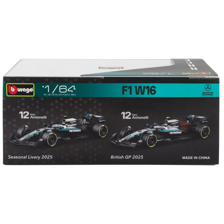 BURAGO MERCEDES GP SET F1 2X W16 TEAM AMG PETRONAS MOTORSPORT N 12 SEASON 2025 ANDREA KIMI ANTONELLI + BRITISH GP 2025 - CON
