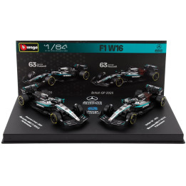 BURAGO MERCEDES GP SET F1 2X W16 TEAM AMG PETRONAS MOTORSPORT N 63 SEASON 2025 GEORGE RUSSELL + GP BRITISH 2025 - CON VETRINA
