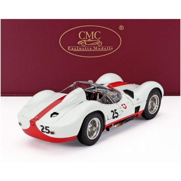 CMC MASERATI TIPO 61 2.9L S4 SPIDER BIRDCAGE N 25 WINNER PENSACOLA FLORIDA SCCA 1960 GASTON ANDREY - WHITE RED 1/18