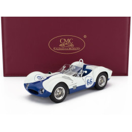 CMC MASERATI TIPO 61 2.9L S4 SPIDER BIRDCAGE N 66 WINNER CASTLE ROCK COLORADO SCCA 1960 JIM HALL - WHITE BLUE 1/18