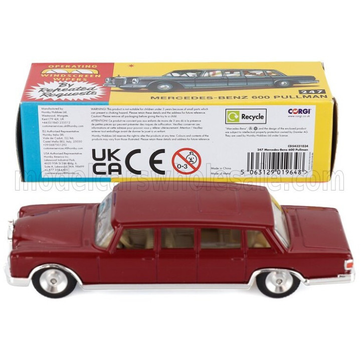 CORGI MERCEDES BENZ S-CLASS 600 PULLMAN 1963 - BORDEAUX MET 1/43