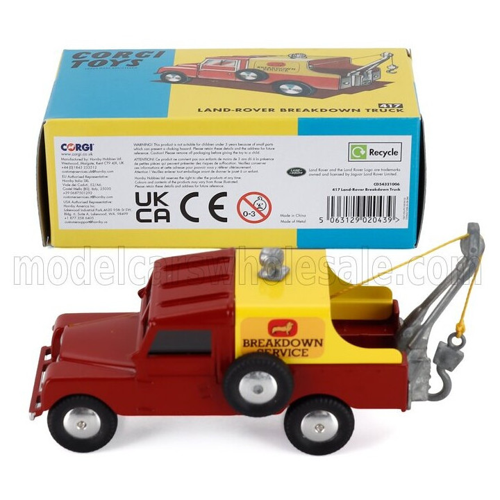 CORGI LAND ROVER LAND I SERIES 80 PICK-UP BREAKDOWN TRUCK SERVICE 1948 - CARRO ATTREZZI - WRECKER ROAD SERVICE - RED YELLOW 1/43