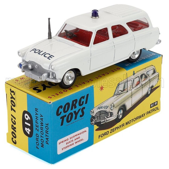 CORGI FORD ENGLAND ZEPHIR SW STATTION WAGON MOTORWAY PATROL POLICE 1960 - WHITE 1/43