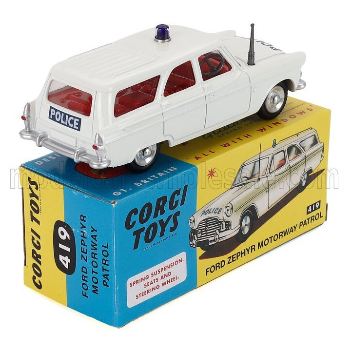 CORGI FORD ENGLAND ZEPHIR SW STATTION WAGON MOTORWAY PATROL POLICE 1960 - WHITE 1/43