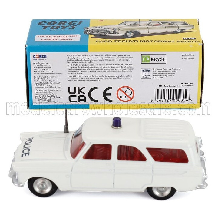 CORGI FORD ENGLAND ZEPHIR SW STATTION WAGON MOTORWAY PATROL POLICE 1960 - WHITE 1/43