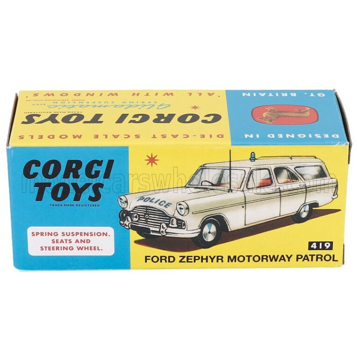 CORGI FORD ENGLAND ZEPHIR SW STATTION WAGON MOTORWAY PATROL POLICE 1960 - WHITE 1/43