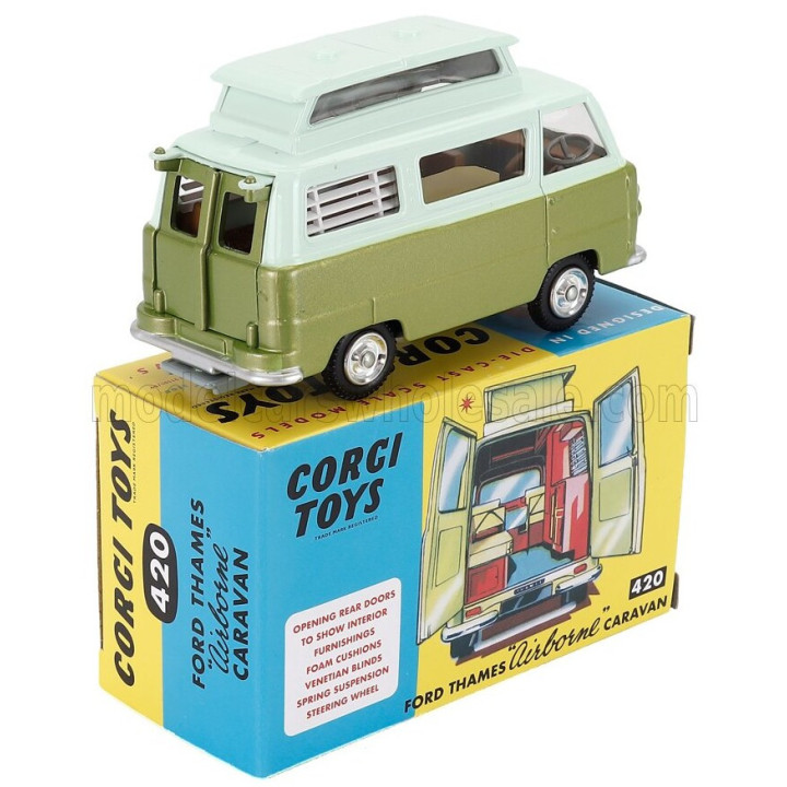 CORGI FORD ENGLAND THAMES AIRBORNE CAMPER CARAVAN 1960 - 2 TONE GREEN 1/43