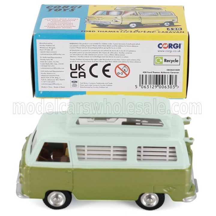CORGI FORD ENGLAND THAMES AIRBORNE CAMPER CARAVAN 1960 - 2 TONE GREEN 1/43