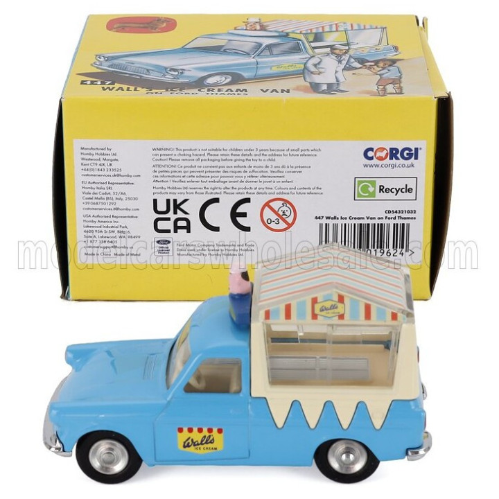 CORGI FORD ENGLAND THAMES WALL'S ICE CREAM VAN WITH FIGURES 1960 - LIGHT BLUE WHITE 1/43