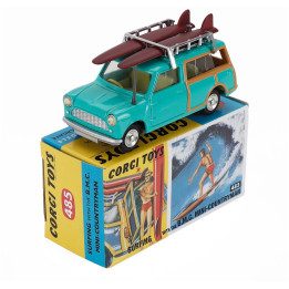 CORGI AUSTIN MINI COUNTRYMAN SURFING WITH FIGURES 1960 - GREEN WOOD 1/43