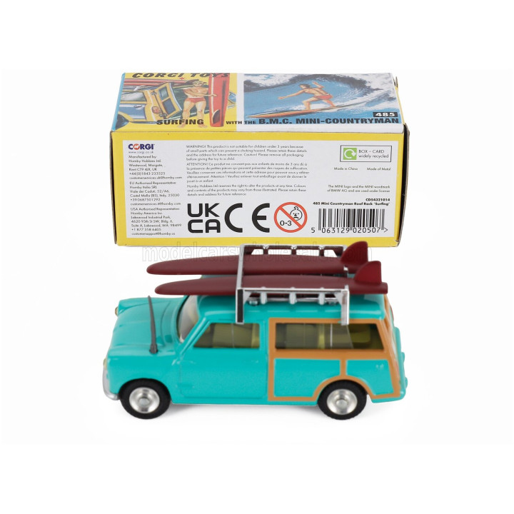 CORGI AUSTIN MINI COUNTRYMAN SURFING WITH FIGURES 1960 - GREEN WOOD 1/43