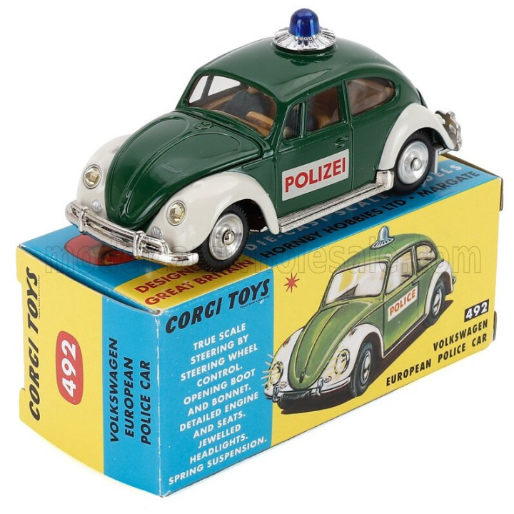 CORGI VOLKSWAGEN BEETLE MAGGIOLINO EUROPEAN POLIZEI DEUTSCHE POLICE CAR 1969 - GREEN WHITE 1/43
