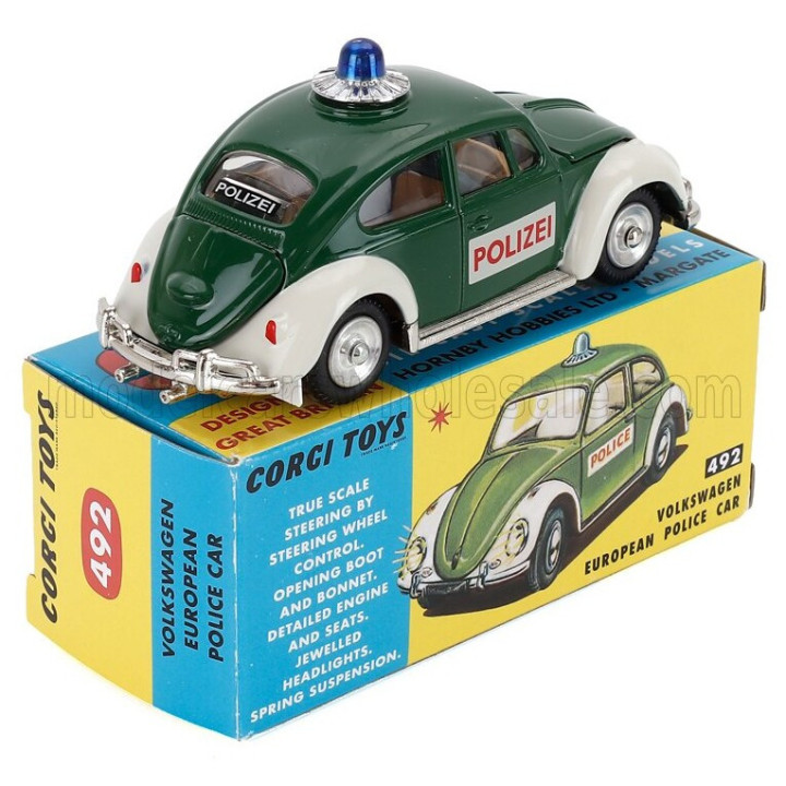 CORGI VOLKSWAGEN BEETLE MAGGIOLINO EUROPEAN POLIZEI DEUTSCHE POLICE CAR 1969 - GREEN WHITE 1/43