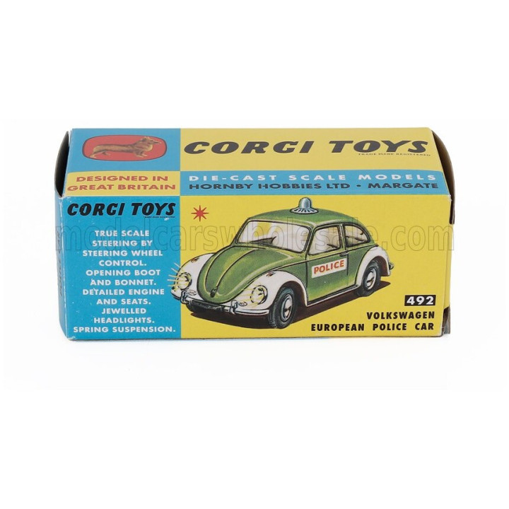 CORGI VOLKSWAGEN BEETLE MAGGIOLINO EUROPEAN POLIZEI DEUTSCHE POLICE CAR 1969 - GREEN WHITE 1/43