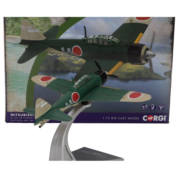 CORGI MITSUBISHI A6M2-21 ZERO MILITARY AIRPLANE - MILITARY GREEN 1/72