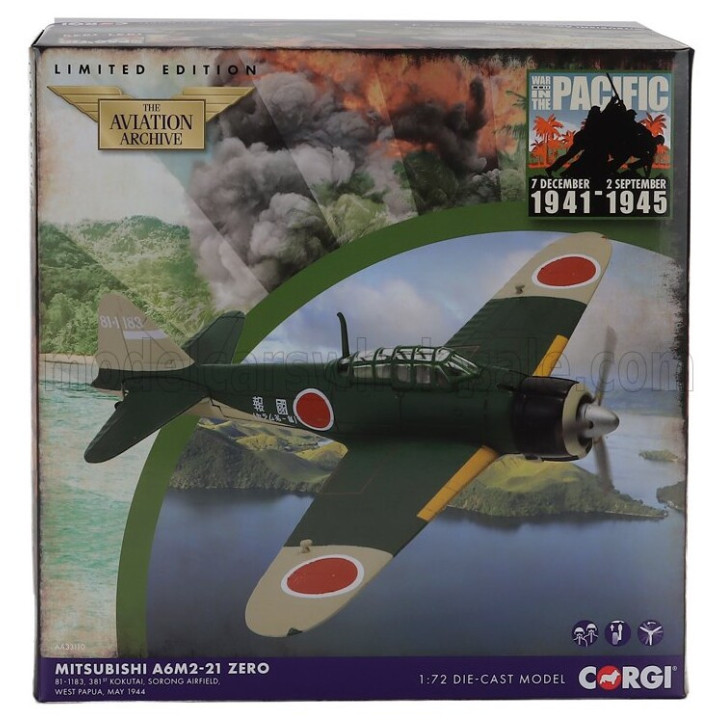 CORGI MITSUBISHI A6M2-21 ZERO MILITARY AIRPLANE - MILITARY GREEN 1/72