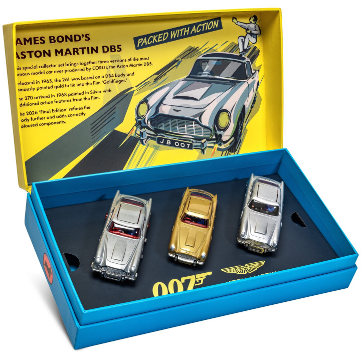 CORGI ASTON MARTIN SET 3X 007 JAMES BOND - DB5 CLASSIC COLLECTION 1965 - CORGI 70th ANNIVERSARY - VARIOUS 1/43