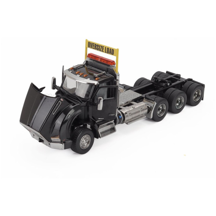 DM MODELS KENWORTH T880 TRUCK PIANALE SBFA DAYCAB TRIDEM TRACTOR WITH TRAIL KING LOWBOY TRAILER - BLACK 1/50