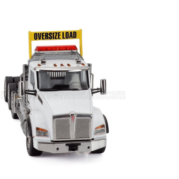 DM MODELS KENWORTH T880 TRUCK PIANALE SBFA DAYCAB TRIDEM TRACTOR WITH TRAIL KING LOWBOY TRAILER - WHITE 1/50