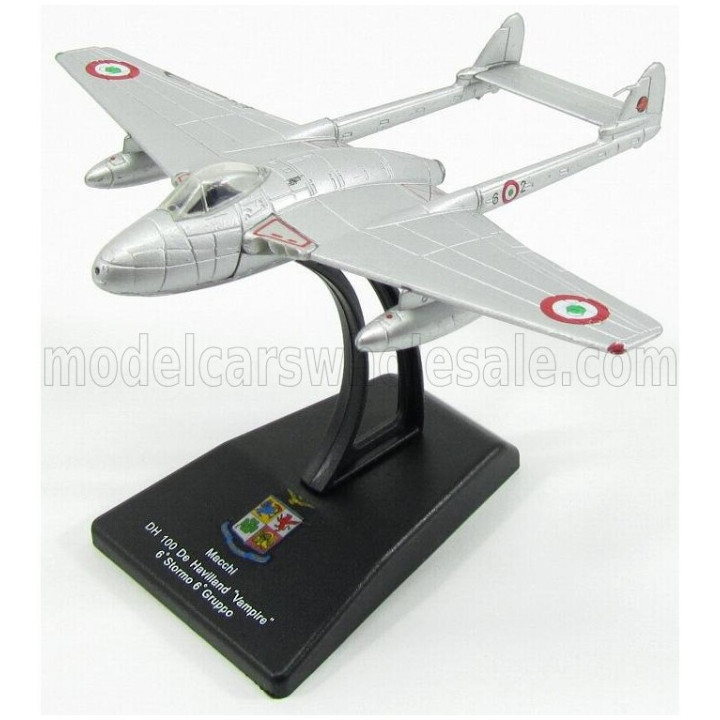 EDICOLA MACCHI DH100 DE HAVILLAND CACCIABOMBARDIERE VAMPIRE 6th STORMO 6th GRUPPO MILITARY AIRPLANE 1946 9cm X 11.5cm - SILVER