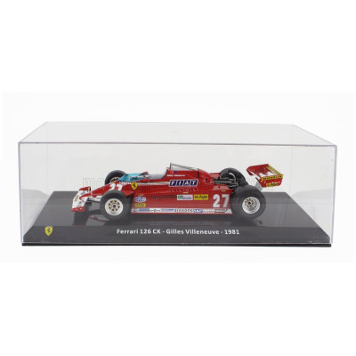 EDICOLA FERRARI F1 126CK N 27 SEASON 1981 GILLES VILLENEUVE - CON VETRINA - WITH SHOWCASE - RED SILVER 1/24