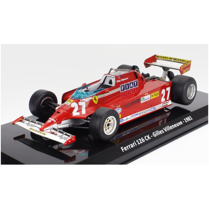 EDICOLA FERRARI F1 126CK N 27 SEASON 1981 GILLES VILLENEUVE - CON VETRINA - WITH SHOWCASE - RED SILVER 1/24